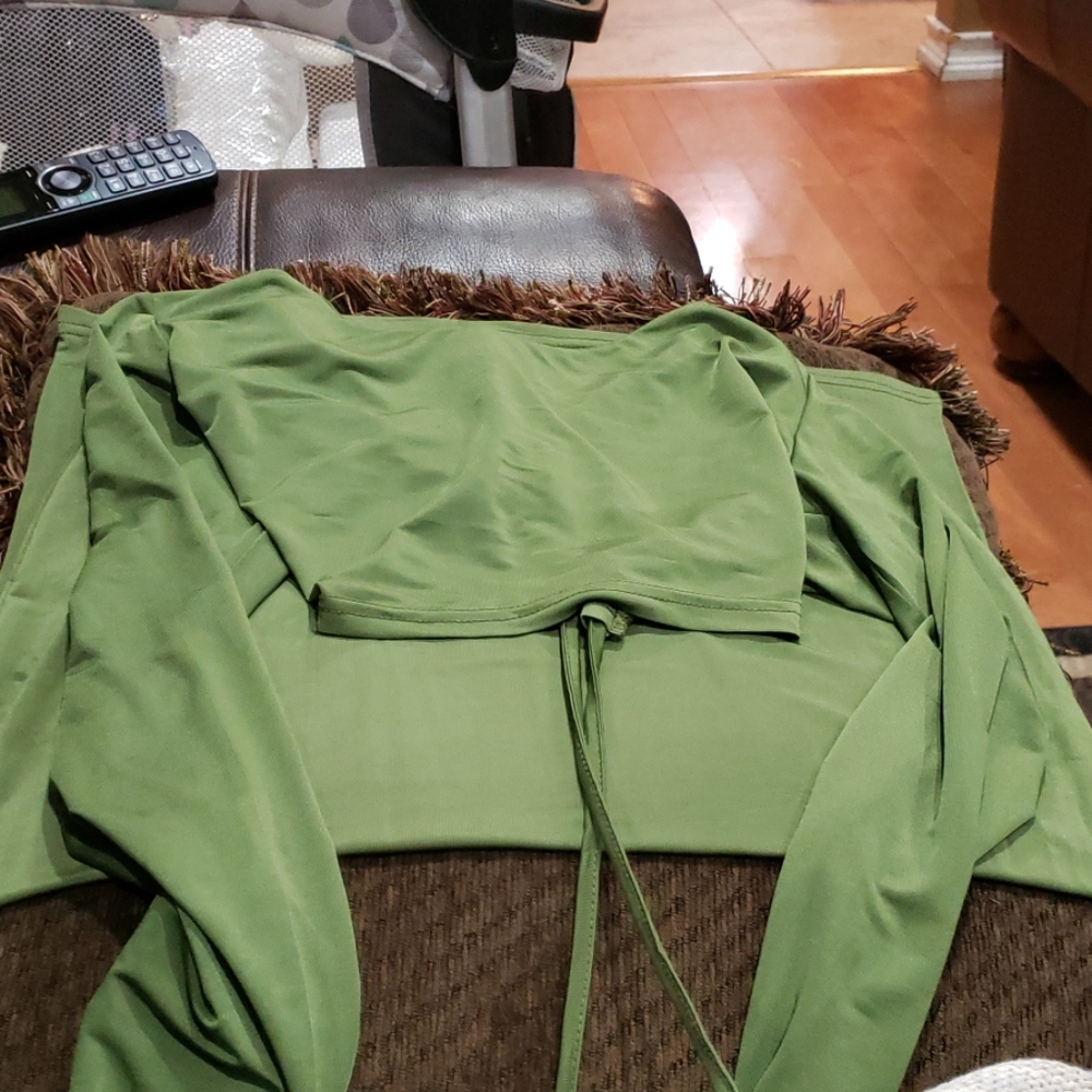 Green two piece top and skirt